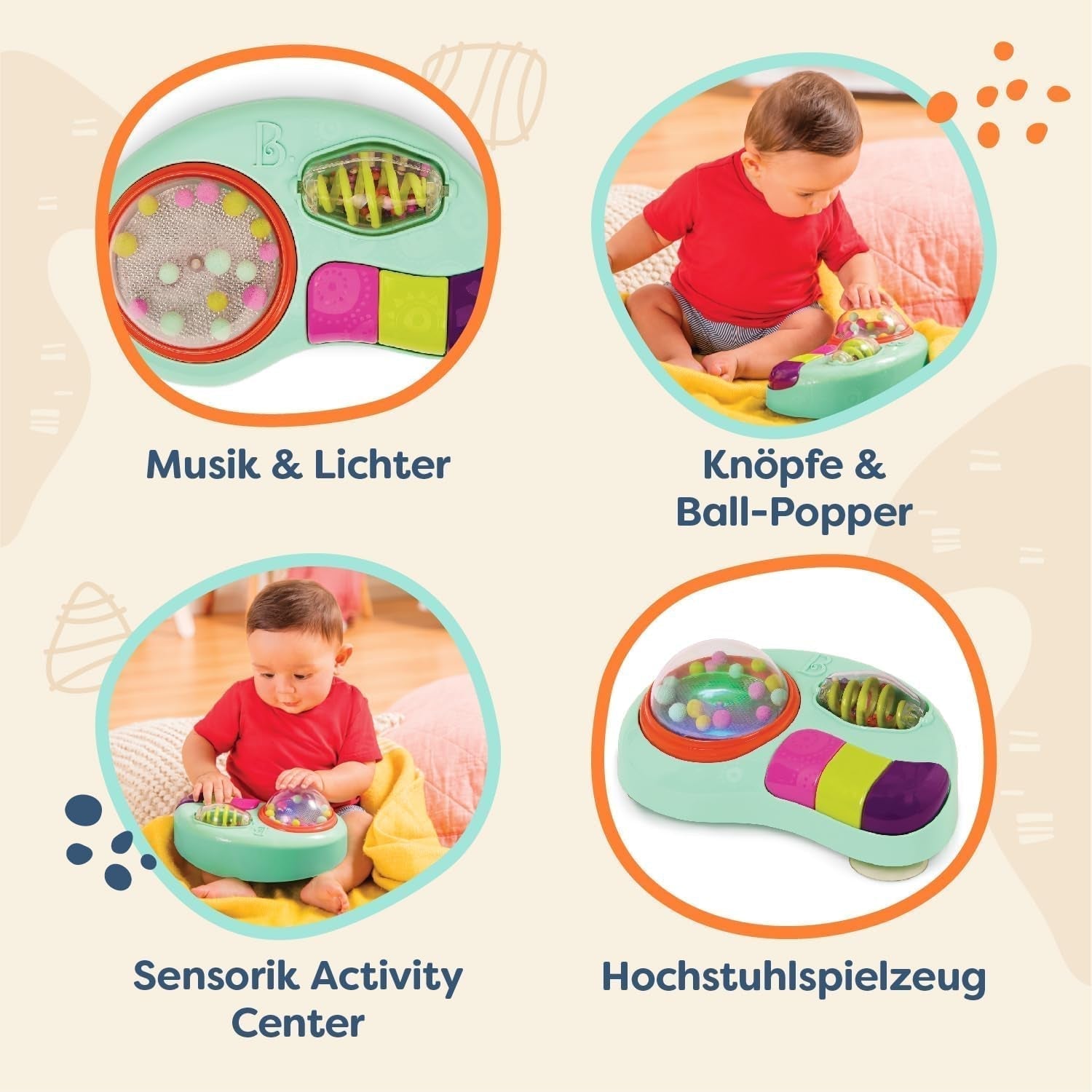 B. toys - Dětská hračka na vysokou židličku - Hračka s přísavkou s hudbou, světly, zvuky - Senzorická hračka - Motorická hračka pro děti - od 6 měsíců - Whirly Pop Baby Toys Naty Shop