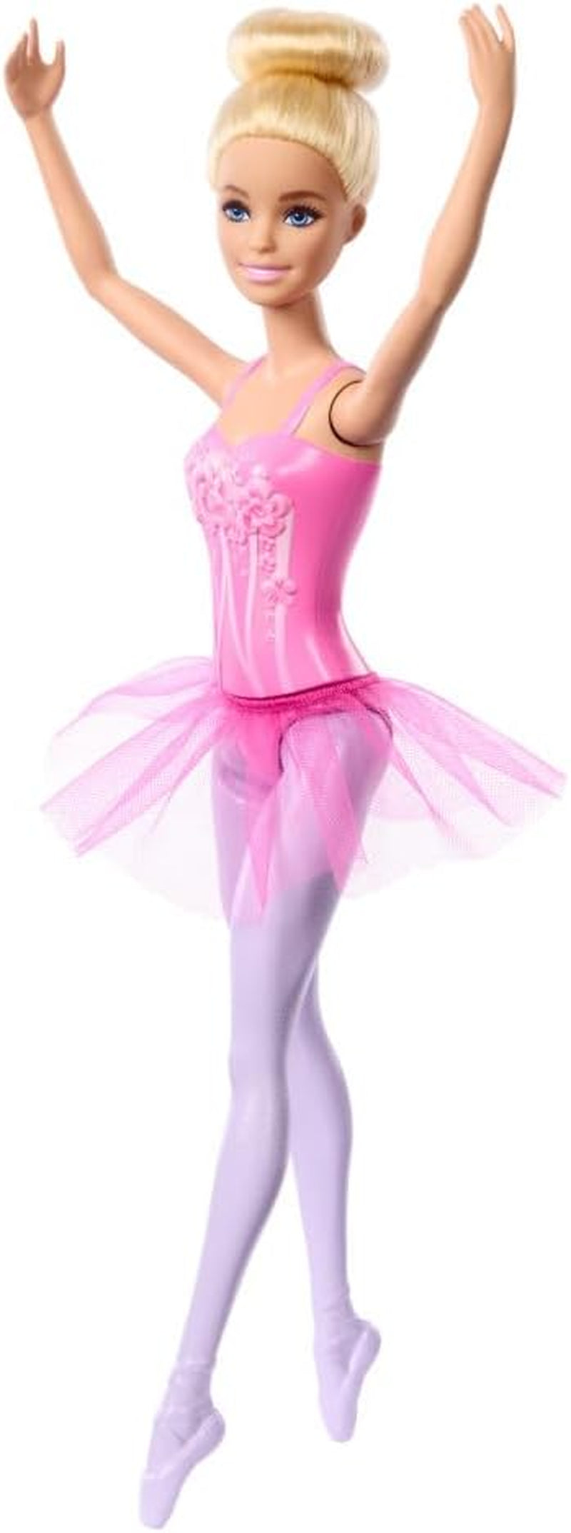 Panenka Barbie Ballerina Módní blonďatá panenka v odnímatelných lila Tutu s baletními pažemi a špičatými botami HRG34
