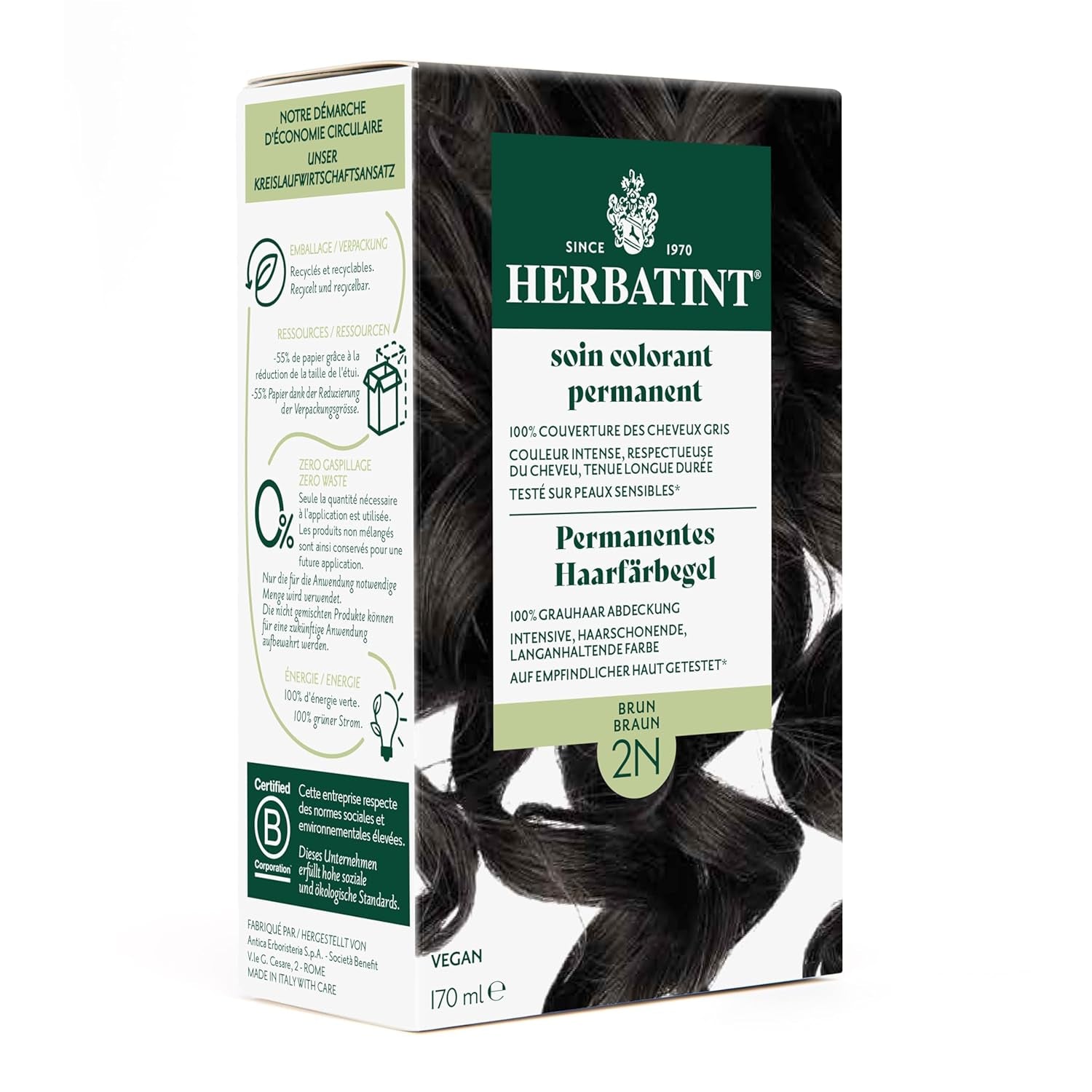 Permanentní gel na barvení vlasů 6N tmavá blond - 170 ml I Bez amoniaku, 100% krytí šedých vlasů Testováno na citlivé pokožce, s 8 rostlinnými výtažky Naty Shop Hair Dye 2N Brown