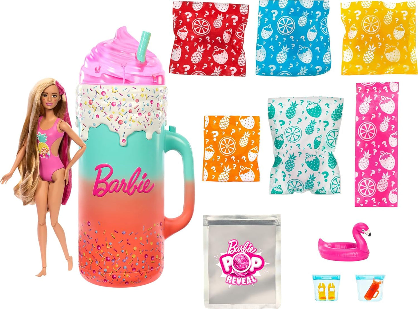 Dárková sada BARBIE Pop Reveal Rise & Surprise – 15+ překvapení včetně 1 panenky Barbie, plážových doplňků pro hravou a ovocnou zábavu pro děti od 3 let, 57 HRK