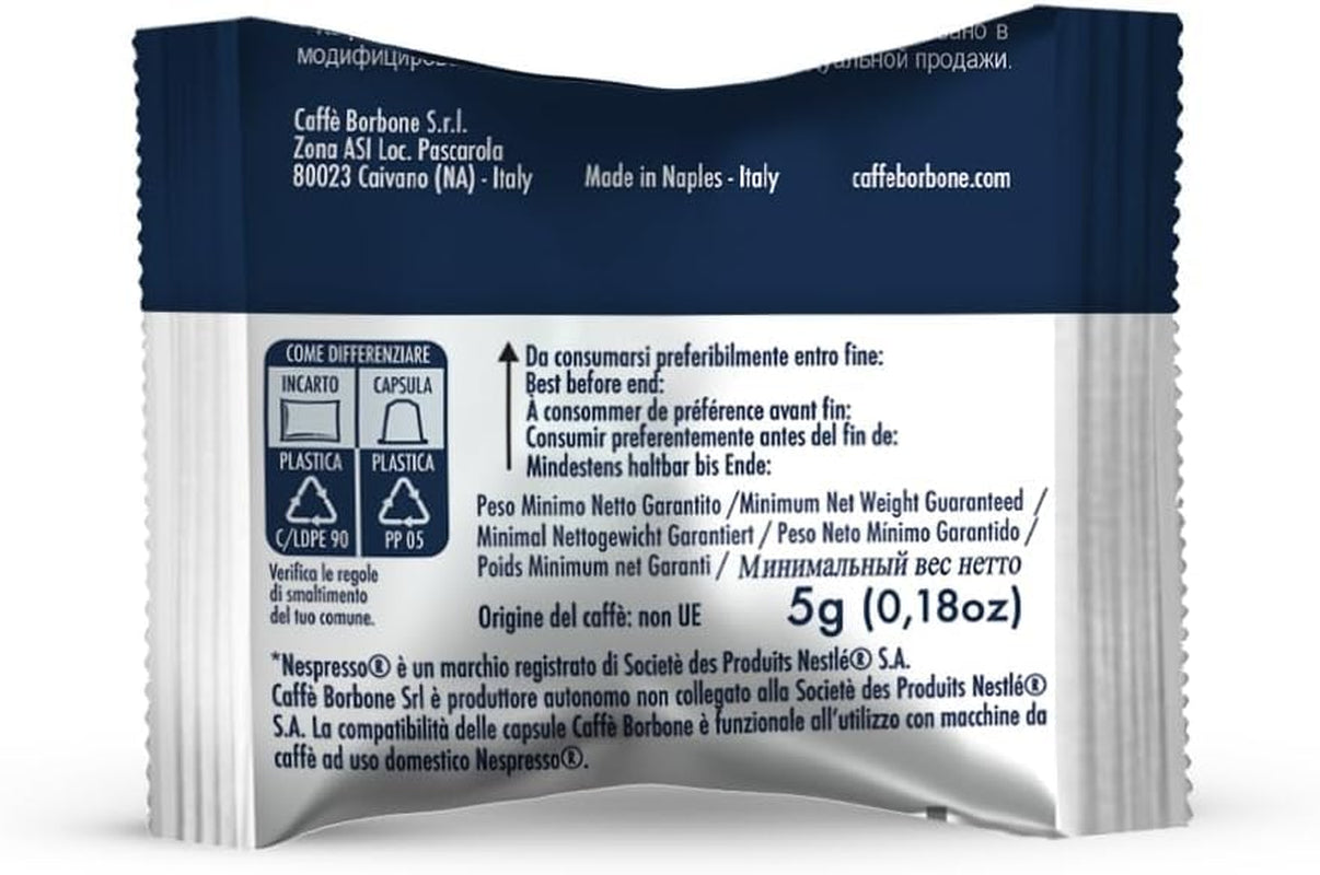 Caffè Borbone Respresso, lehká kávová směs, 50 % Weniger Kaffein als die Blue Mischung - 50 Kapseln - Kompatibilní s Nespresso®* Haushalts-Espressomaschinen