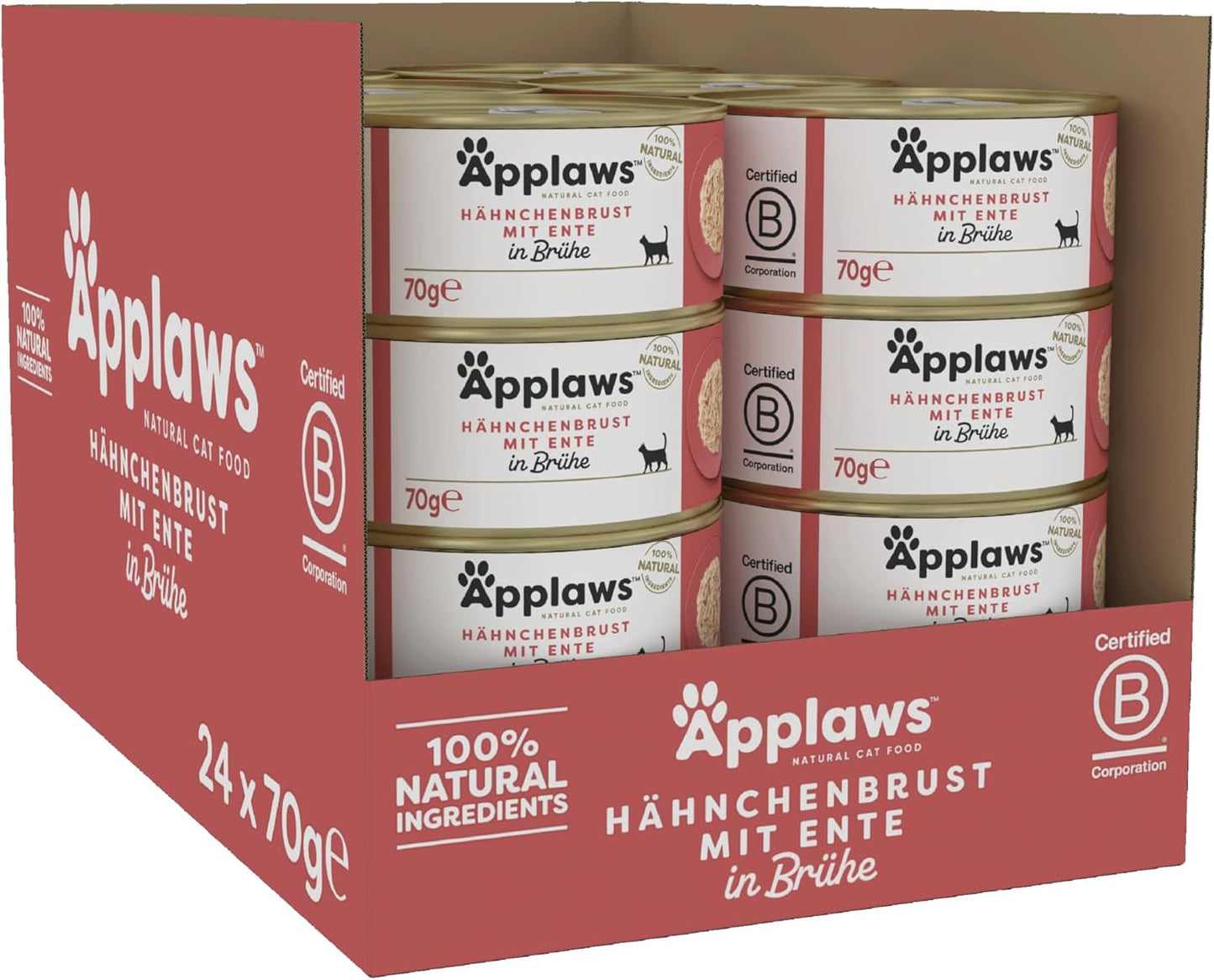 Applaws Premium přírodní mokré krmivo pro kočky, kuře s kachnou v polévce, konzerva 70g (24x70g)