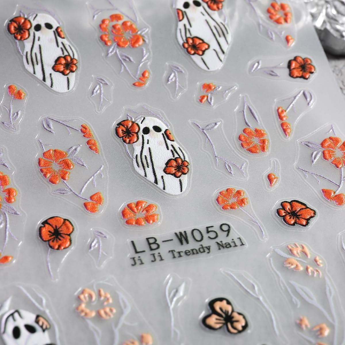 JMEOWIO Nálepka na nehty Halloween 9 Blatt Nálepka na nehty Selbtklebend Nagelaufkleber Süße Geisterblume Dekoration Nageldesign Zubehör