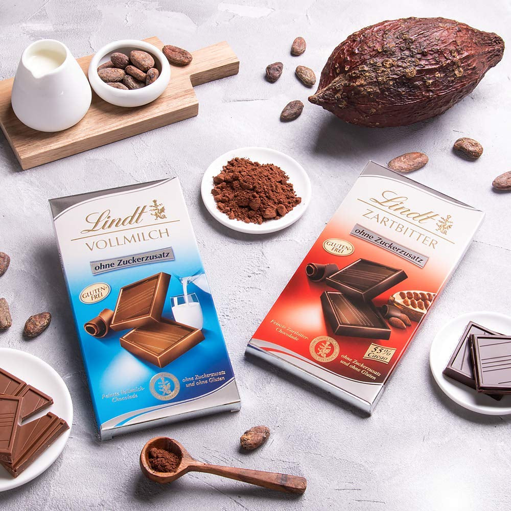 Hořká čokoláda bez přidaného cukru | Tableta 100g | Nejlepší s 55% kakaa, bez lepku | Čokoládová tyčinka | Čokoládová dárková sada (balení 4 ks)