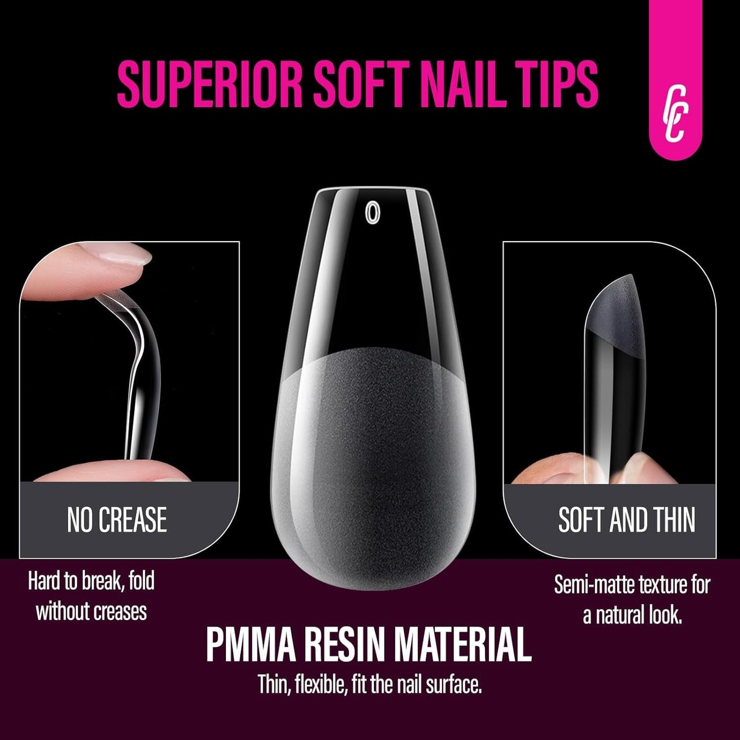 504 kusů Typy nehtů Gel Ballerina Medium: Gelové typy nehtů PMMA Umělé nehty Prodloužení nehtů, Umělé nehty, 12 velikostí