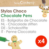 Scrapcooking - Sada 4 vánočních čokoládových pastelek - hnědá, bílá, zelená a červená - Jedlé barvivo - Potravinářské barvivo pro psaní - Psaní a kreslení na dezerty, dorty a sušenky - 7060