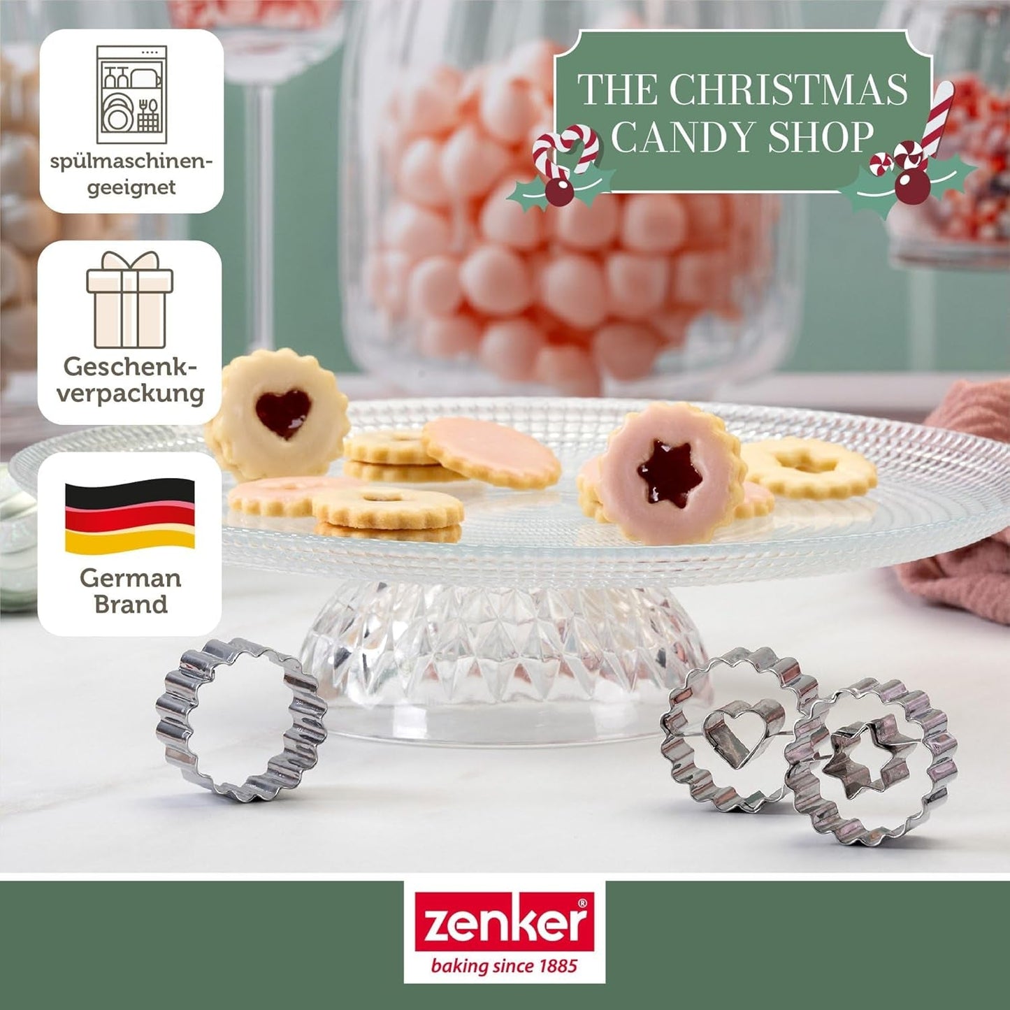 Zenker Ausstecher-Set Linzer Herz und Stern aus Edelstahl – Perfekt für Weihnachtskekse, 3-teilig, inkl. Geschenkverpackung, spülmaschinengeeignet und rustfrei – Obchod s vánočními cukrovinkami
