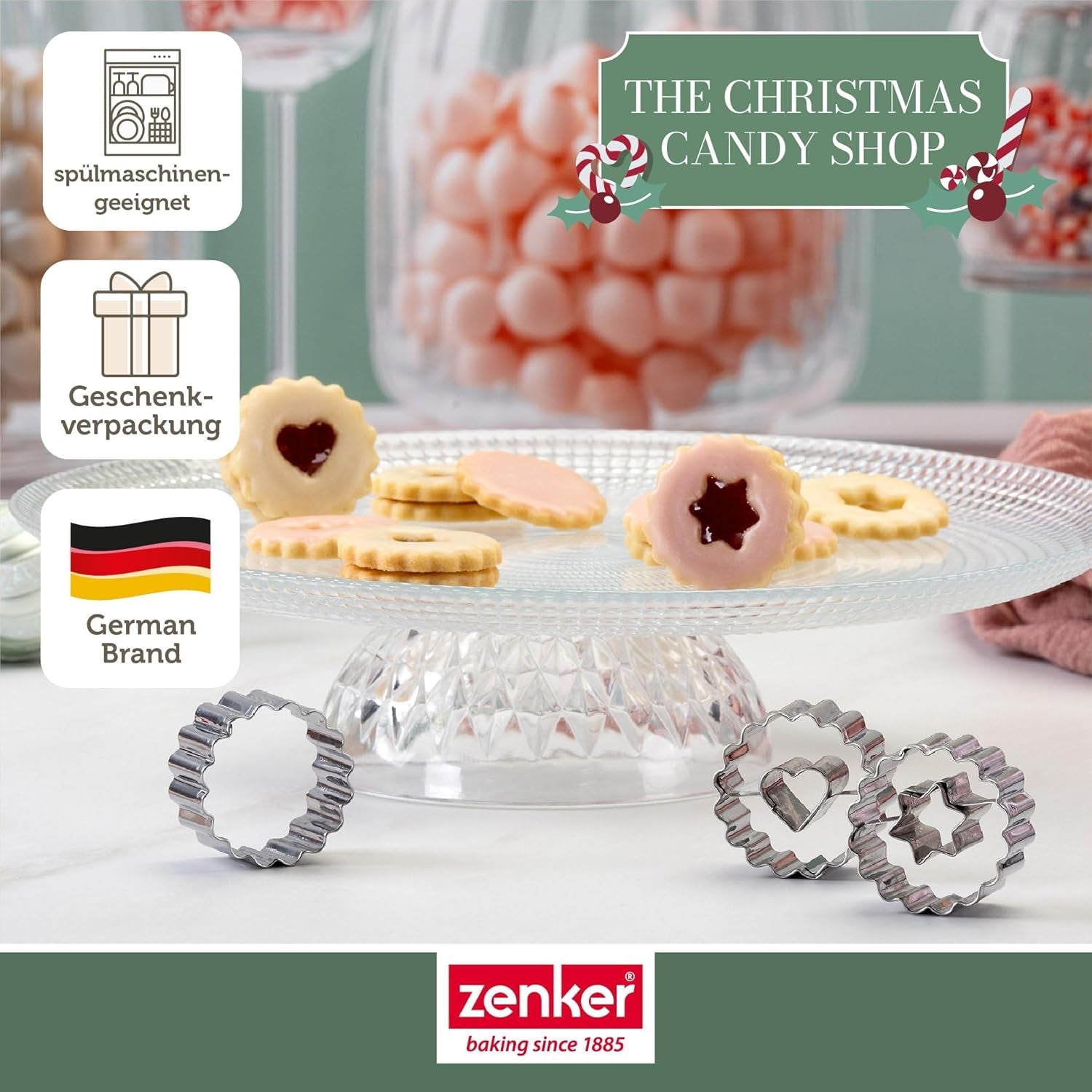 Zenker Ausstecher-Set Linzer Herz und Stern aus Edelstahl – Perfekt für Weihnachtskekse, 3-teilig, inkl. Geschenkverpackung, spülmaschinengeeignet und rustfrei – Obchod s vánočními cukrovinkami