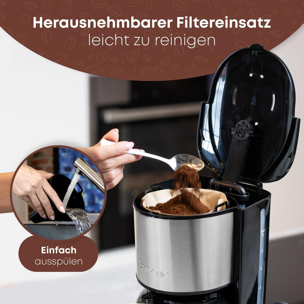 Kávovar Clatronic® s termoskou karafou na 8–10 šálků kávy (cca 1,2 l) | Nerezový kávovar s filtrem | Termoska s dvojitou stěnou | Bez teplotních ztrát | Kávovar 800 W | KA 3805