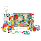 Playgro Clip Clop Dárkový balíček Sensory Garden Activity - Smyslová zahradní hračka pro miminka od 0 měsíců - Interaktivní hračka s chrastítky, kousátkem a kamarádem do kočárku - 4 kusy