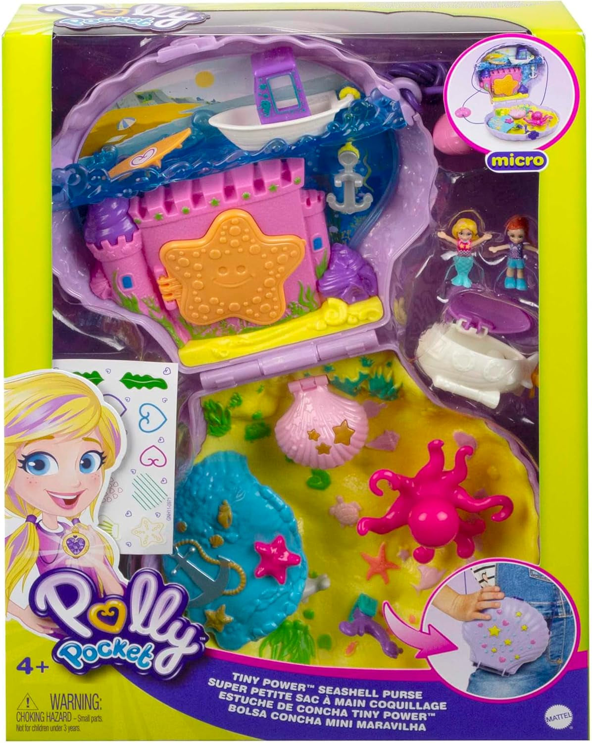 Kapesní úložný box Polly Taška mušle se 2 panenkami a 1 ponorkou Polly Kapesní hračka Mořská panna Věk 4+ GNH11