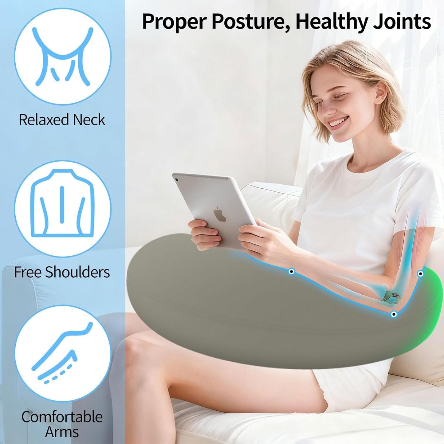 Polštář na čtení a herní polštář, přenosný nafukovací polštář na čtení s úložným vakem, ergonomický háčkovaný polštář na čtení, hraní, háčkování a práci