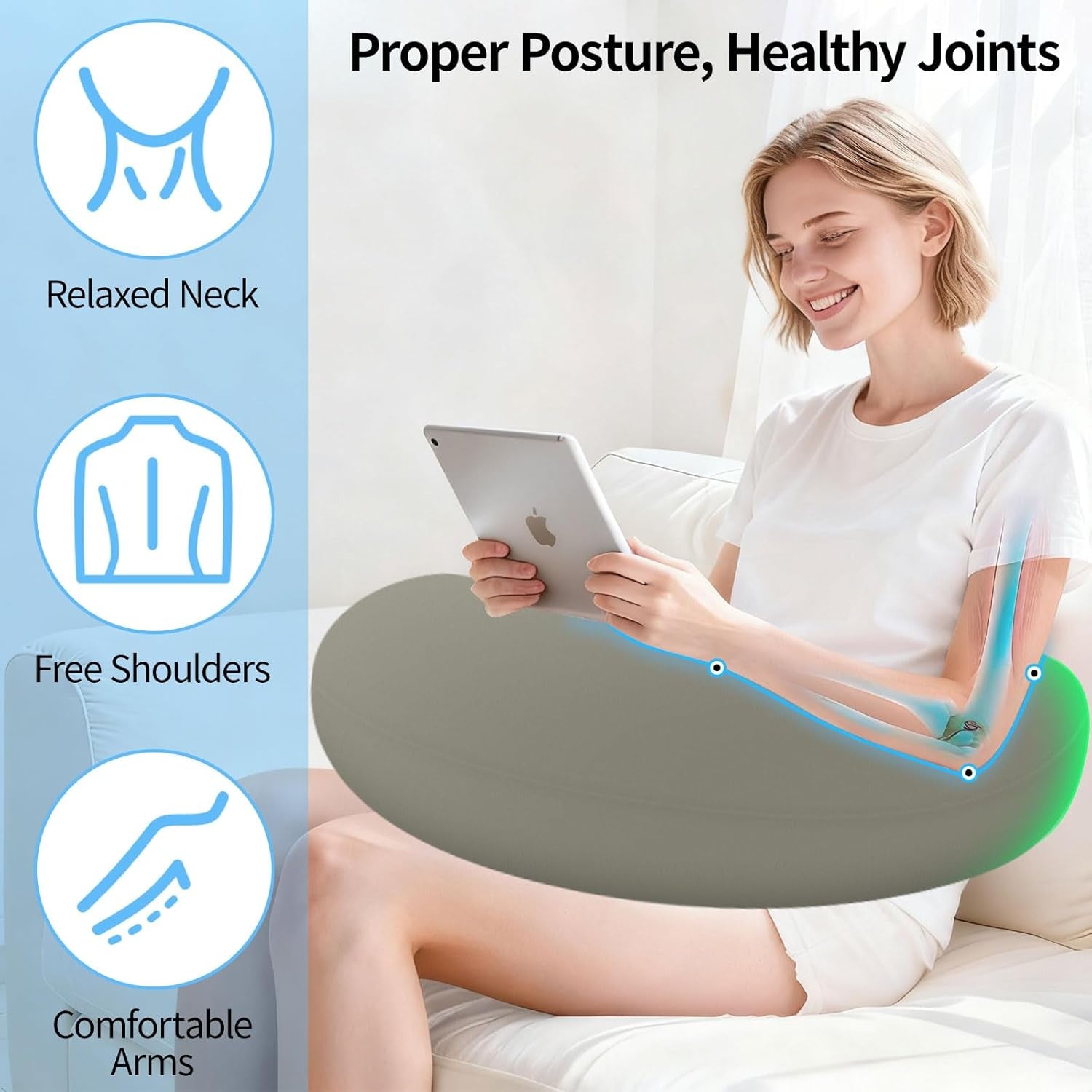 Polštář na čtení a herní polštář, přenosný nafukovací polštář na čtení s úložným vakem, ergonomický háčkovaný polštář na čtení, hraní, háčkování a práci