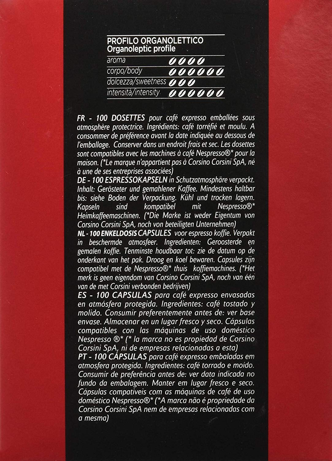 Caffè Corsini - Classico Italiano, Miscela Di Caffè In Nespresso kompatibilní kapsle, Gusto Forte E Deciso - Confezione Da 100 kapslí