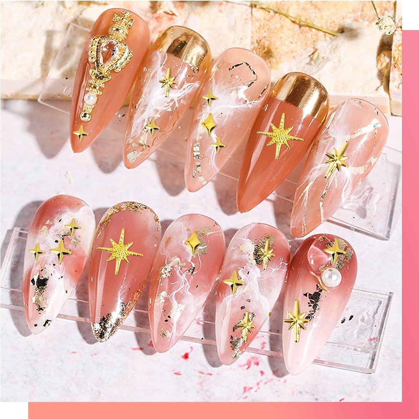 400 Stück Zlatá Stříbrná Stern Charms Nägel, 3D Metall Star Nagelkunst Dekorations, Star Nail Design Gemischt Größe Form Nägel Zubehör