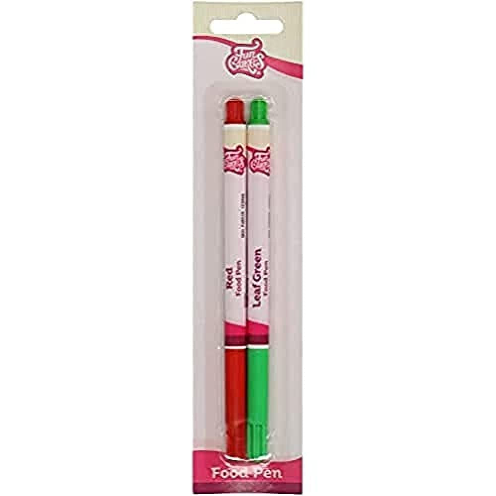 Funcakes Food Colours Red-Green: Food Color Pens, Flexibilní hrot pro tlusté a tenké čáry, Jedlé pero na sušenky, dorty, fondant a další, Skvělé pro personalizaci, Halal Certified