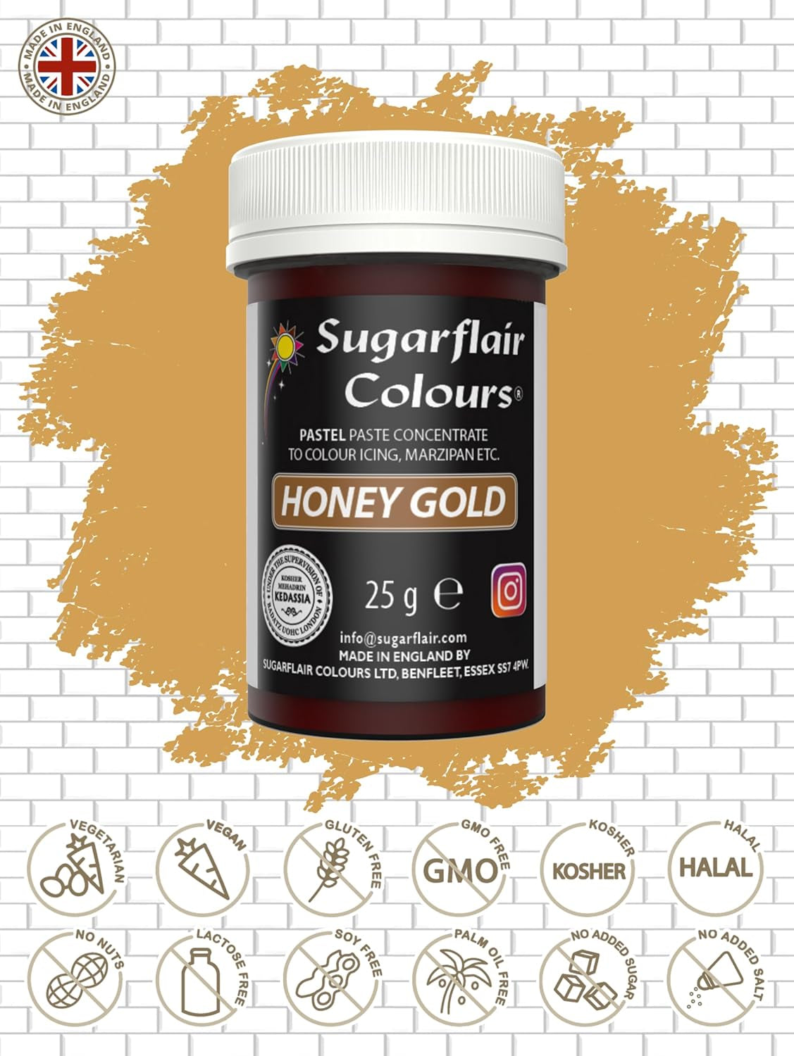 Potravinářské barvivo na těstoviny Sugarflair, pastelová barva Honey Gold, potravinářské barvivo na těstoviny na fondán a marcipán, koncentrované barvy Spectral - 25 g