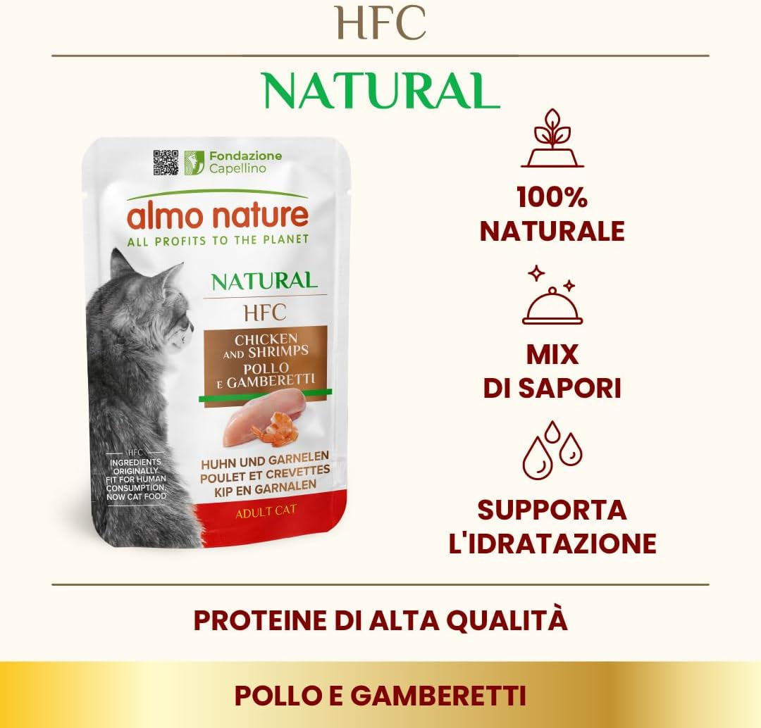 almo nature HFC Natural - Mokré krmivo pro kočky - s kuřecím masem - Lidská kvalita, Bez lepku, Monoprotein - 55g, balení 6 ks
