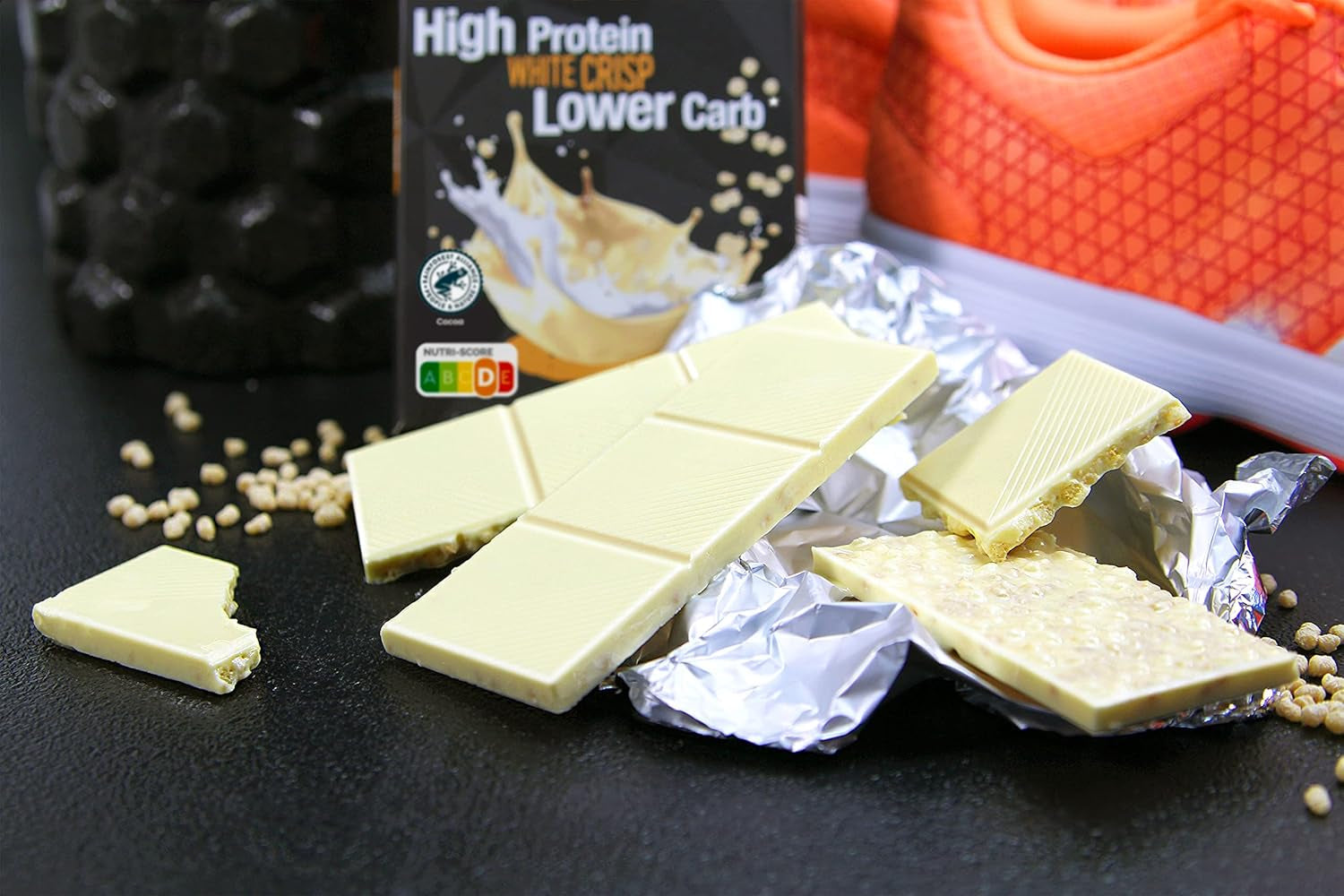 frankonia CHOCOLAT POWER MOTION bez přidaného cukru - Křupavá bílá čokoláda s vysokým obsahem bílkovin a nízkým obsahem sacharidů, 90 g