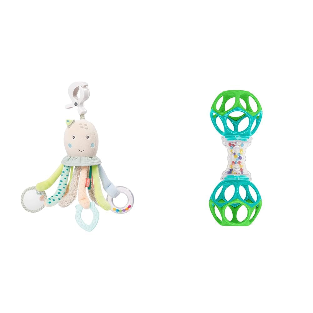 Fehn Chobotnice Activity Toy – motorická hračka pro miminka do kočárku a Bright Starts, míček, chrastítko s míčky na chůzi, interaktivní hračka Bebe Toys Naty Shop balíček hraček na chobotnici