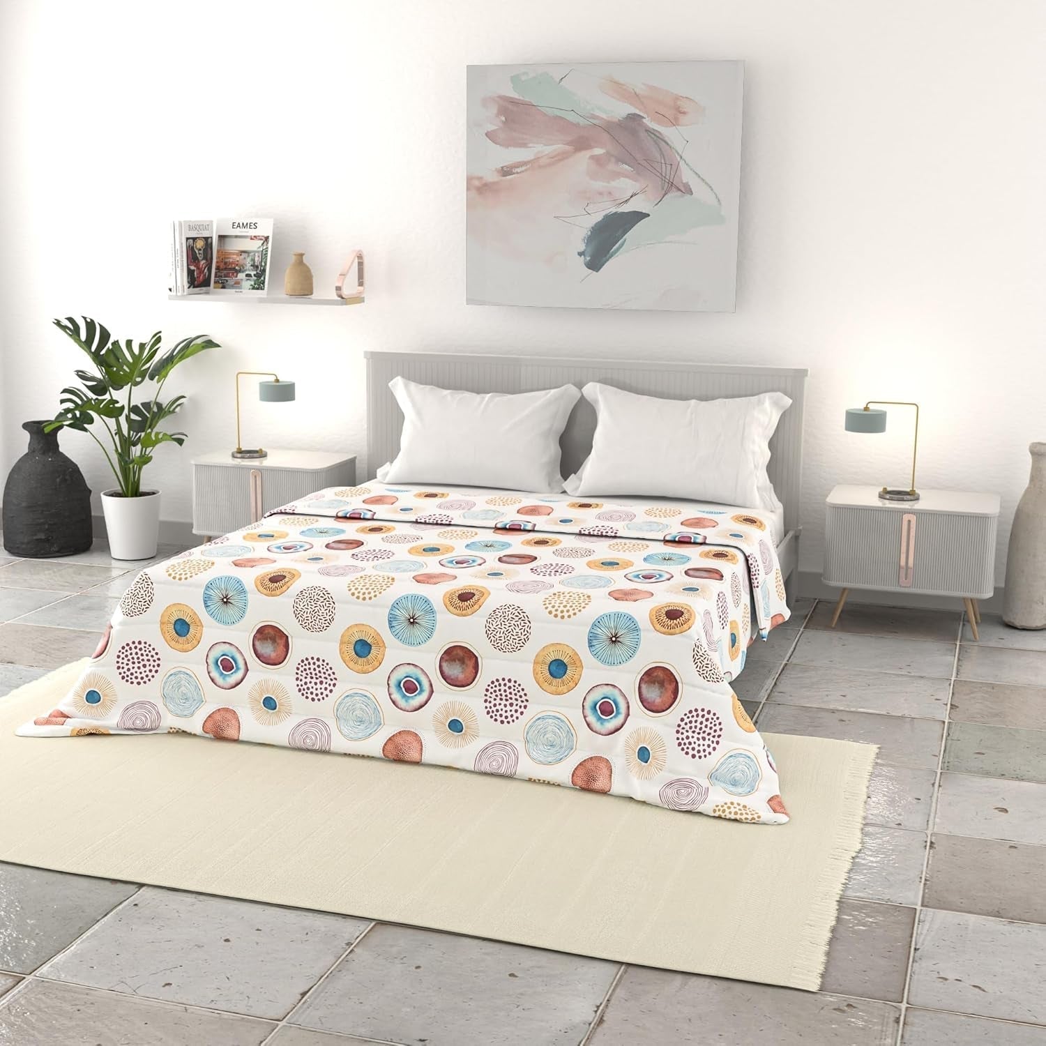 Italské povlečení základní letní přikrývka, potištěné mikrovlákno, 250X240Cm, kruh Peřiny a přikrývky Naty Shop Circle 250X240Cm