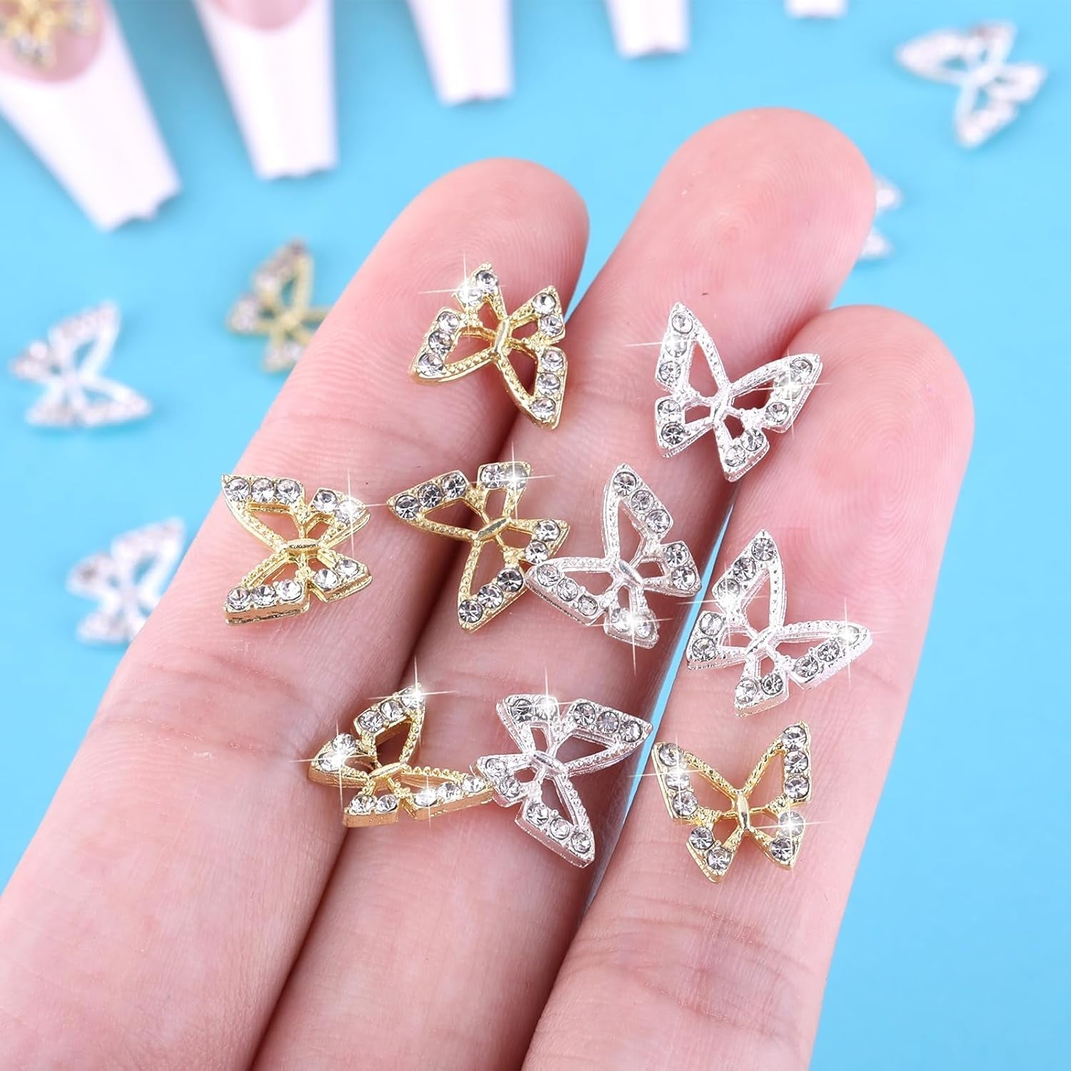 20ks Glitter Butterfly Nail Charms, Nail Art Kamínky, Nail Stones, Butterfly Nail Art, Kamínky, Valentýnské přívěsky na nehty, DIY dekorace na pouzdro na mobilní telefon