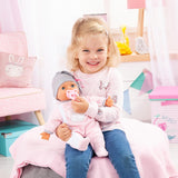 Bayer Design 93829AA Interaktivní panenka My Piccolina s funkcí, Mluvící panenka, Pohybuje ústy, 38 cm, Dudlík, Dětská lahvička, Růžová, Šedá