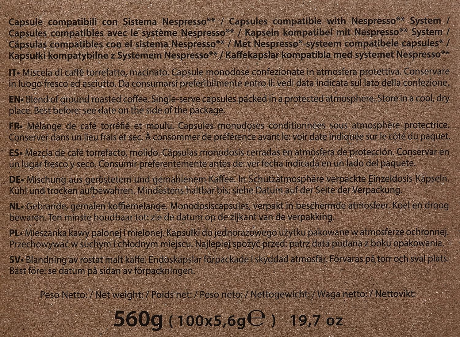 Kávové kapsle Decaffeinato Kompatibilní s Nespresso 5,6 g x 100 kapslí