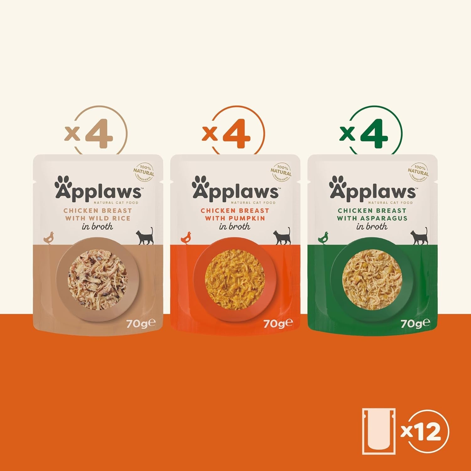 Applaws prémiové přírodní mokré krmivo pro kočky, výběr z kuřecího masa v polévce 70g porcované sáčky (12x70g)