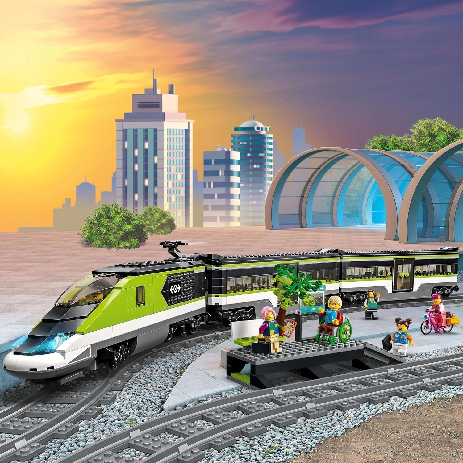 Osobní expresní vlak LEGO City, souprava vlaku na dálkové ovládání, železniční hračka se světlomety, 2 kočárky a 24 kolejových prvků, dárek pro děti, chlapce a dívky 60337 Stavebnice Besuche den LEGO-Store