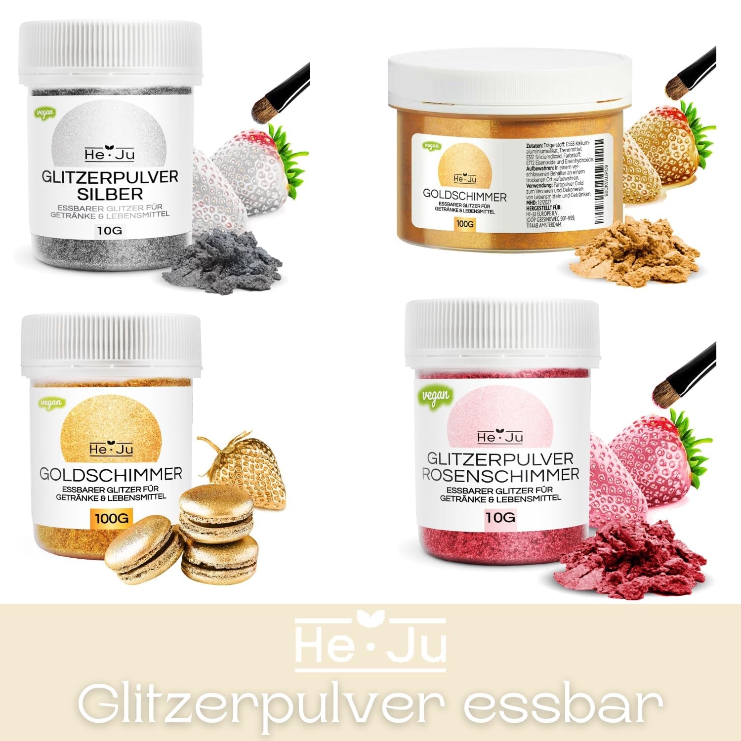 He-Ju Metallic Gold tekuté potravinářské barvivo 25 ml, jedlé třpytky na nápoje a jídlo (kovové zlato, 25 ml)