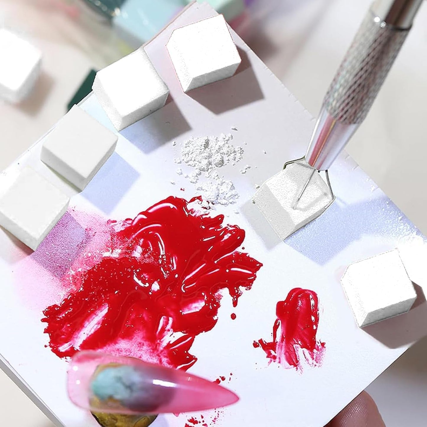 Nägel Selber Machen ，Nageldesign-Hilfsmittel，100 Stück Nail Art Schwämme Mit Metallgreifer, Schwammpinsel & Sponge Brush Applicator Für Gradient Nail Art Designs