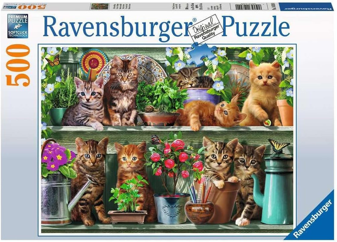 Ravensburger Puzzle 12000205 - Katzen Im Regal - 500dílné puzzle pro dospělé a děti od 10 let, zvířecí puzzle s motivem kočky Puzzle Naty Shop Classic