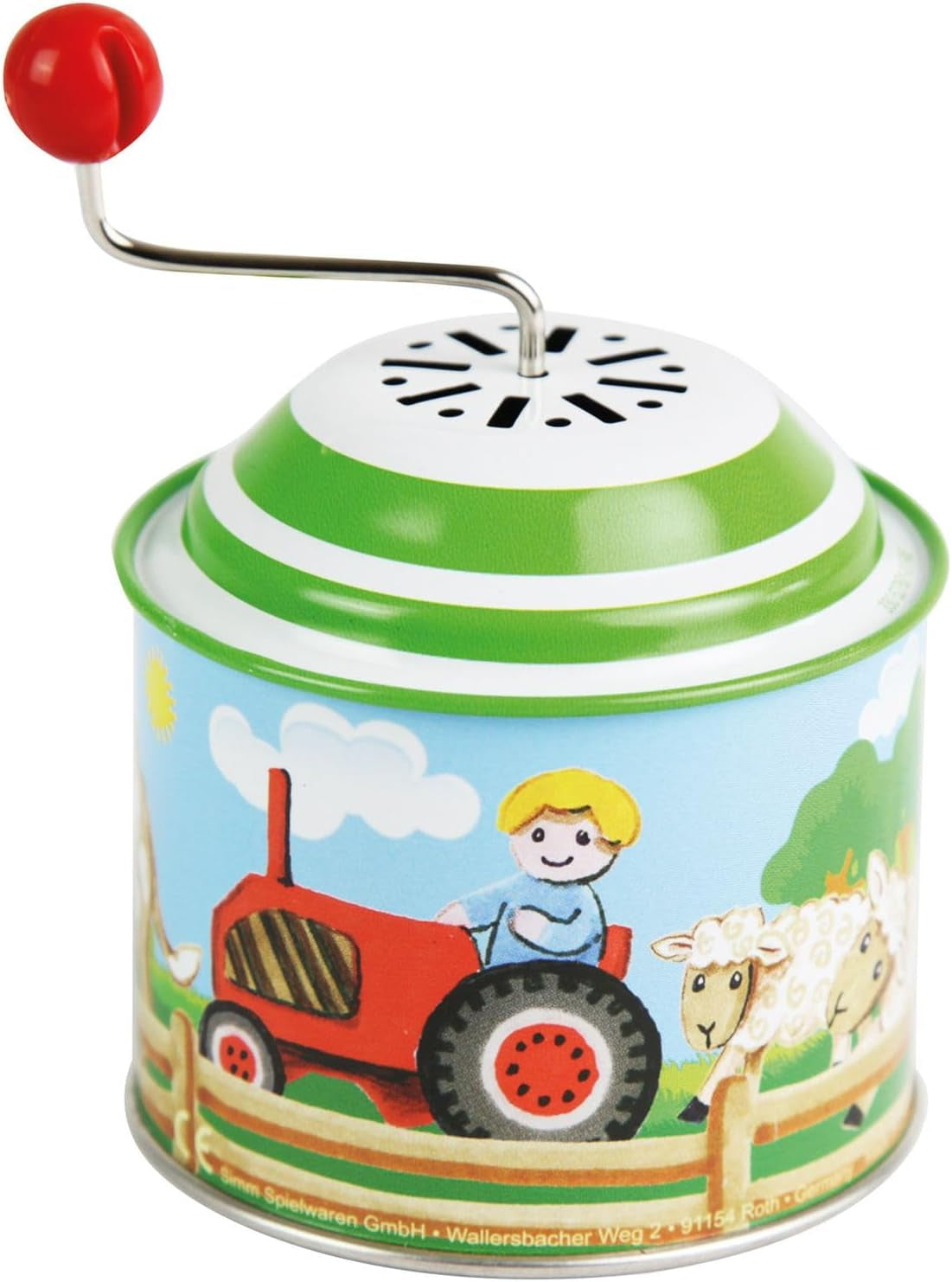 LENA 52760 Pevná otočná hrací skříňka, hrací skříňka cca. 10,5 x 7,5 cm Old Mc Donald Has a Farm Melody Otočná plechová krabička Kovová otočná krabička Varhany na 18 měsíců a více Motiv Bebe Toys Naty Shop Výchozí název