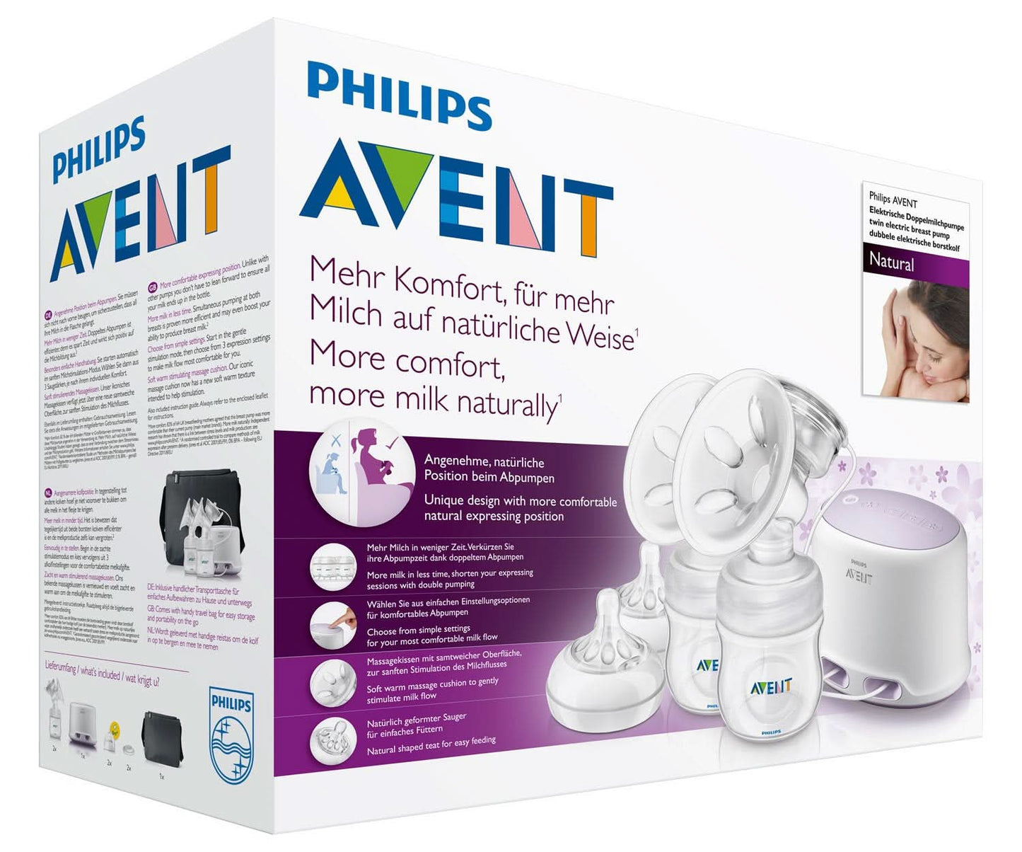 Dvojitá elektrická odsávačka mateřského mléka Philips Avent SCF334/02 Příslušenství Jídlo a kojení Bebe Naty Shop