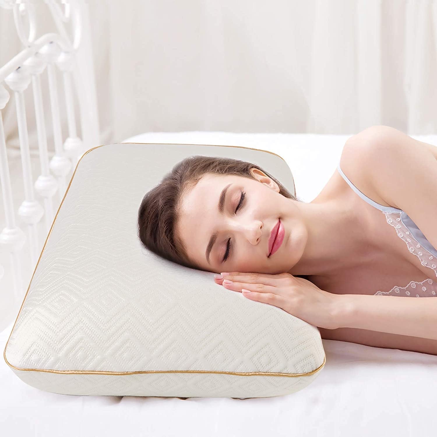 Polštář z paměťové pěny Fityou Polštář na podporu krku Ergonomický polštář na spaní Chladící polštář Oboustranný design Pratelný povlak na polštář (67,5X40X13Cm) Ortopedické polštáře na krk Naty Shop Rose Gold 67,5X40X13Cm