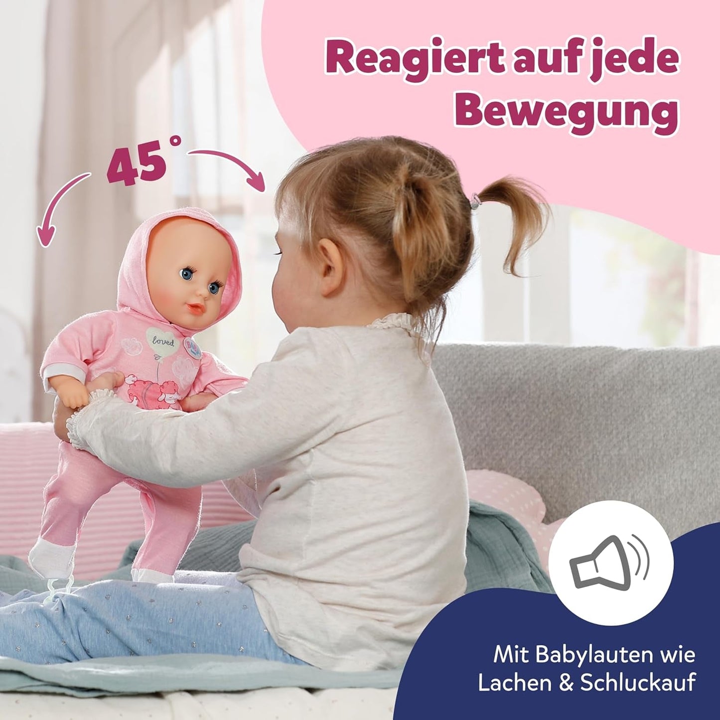 BABY Born Hannah Play with Me - Panenka s 5 funkcemi - Tělo z měkkého materiálu včetně příslušenství - Panenka 36 cm - Provoz na baterie - Vhodné pro děti od 1 roku