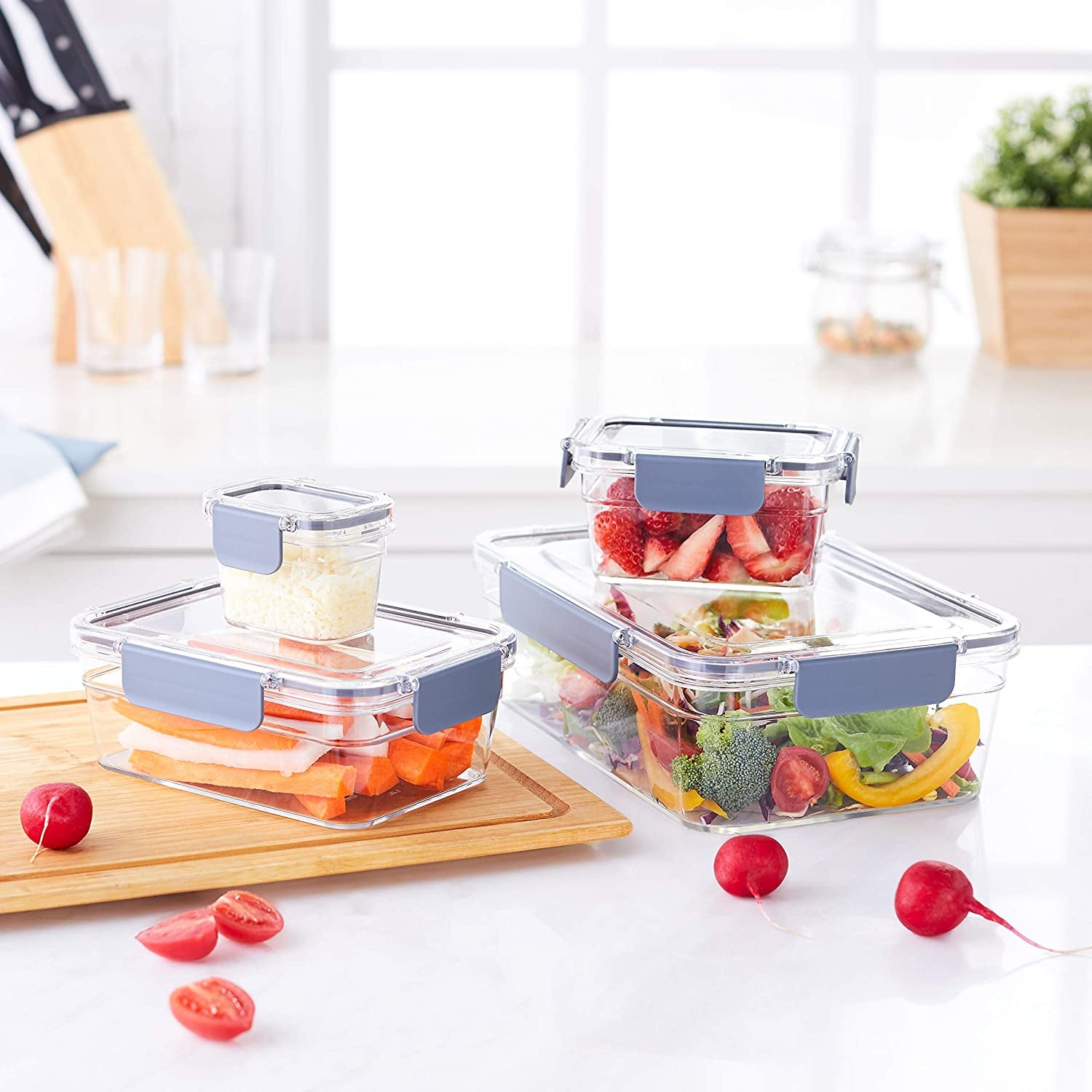 Amazon Basics Tritan Keep-Fresh dóza s uzávěrem, 11-balení, (11 boxů + 11 víček), průhledné boxy na potraviny Naty Shop