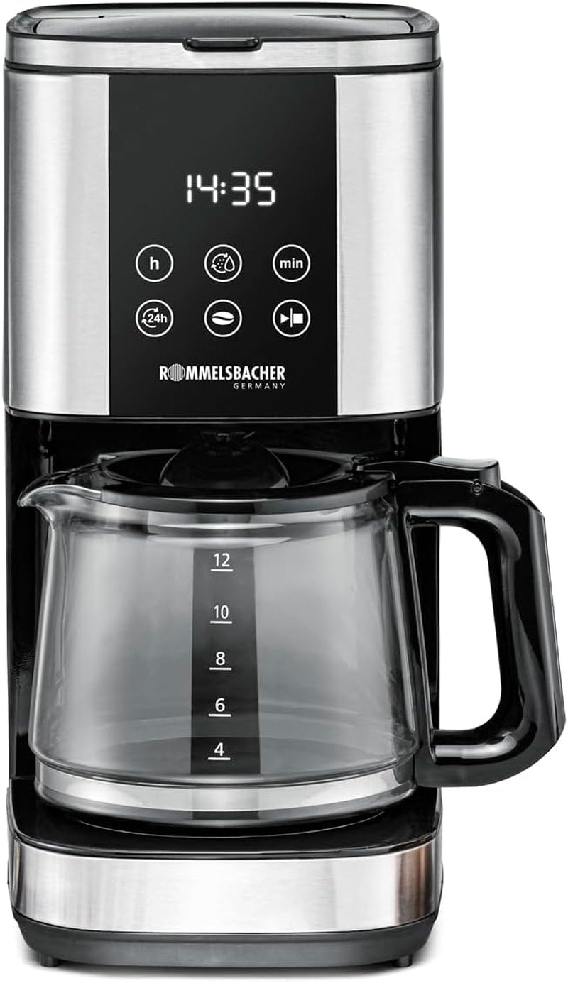 Espresso s filtrem Rommelsbacher FKM 1000 - nádržka na vodu 1,5 litru na 12 šálků kávy, skleněná karafa, odložený start, funkce udržování teploty, funkce aroma, odnímatelný držák filtru 1x4