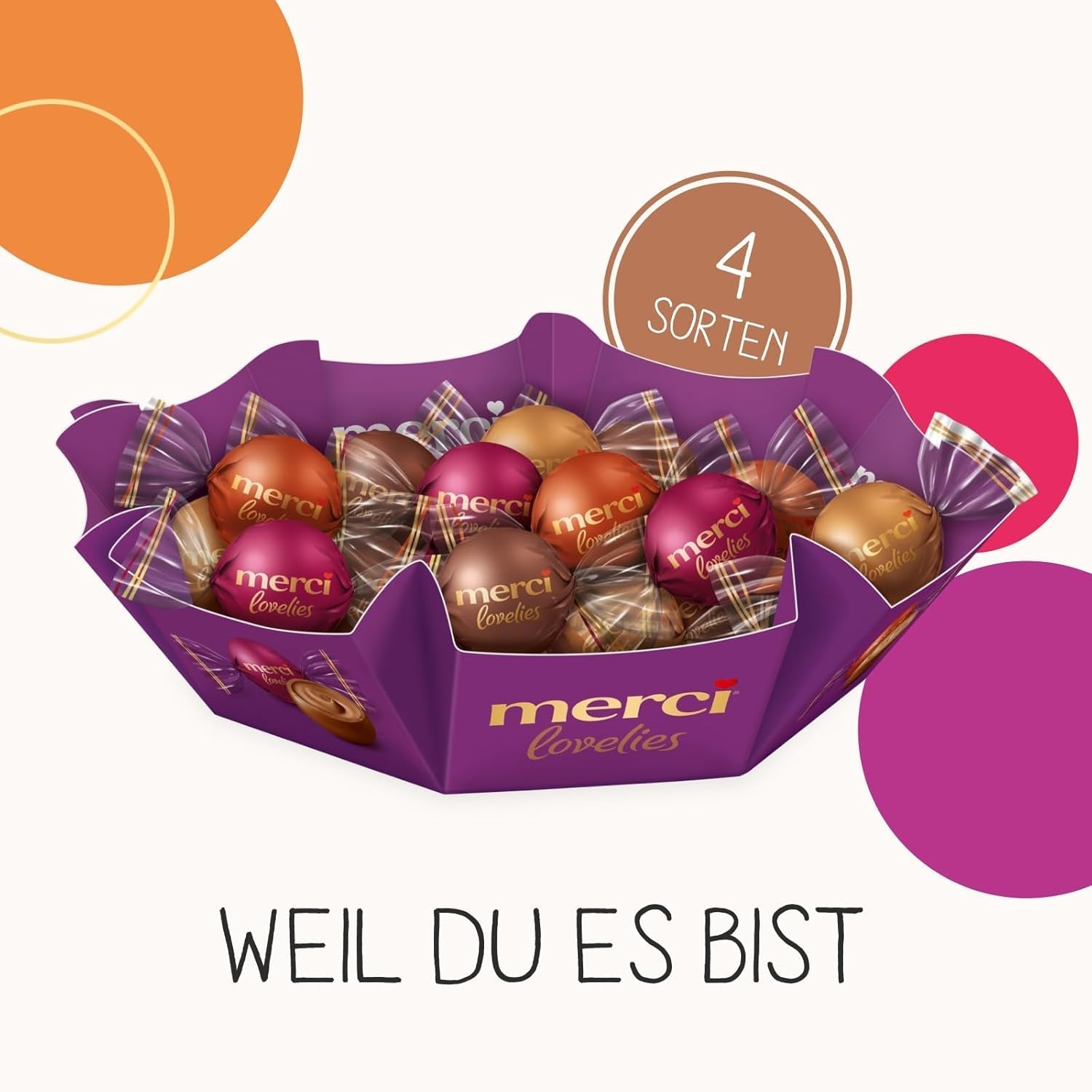 Merci Lovelies Creamy – 185 gramů – Pralinková směs s čokoládovými specialitami plněnými Naty Shop