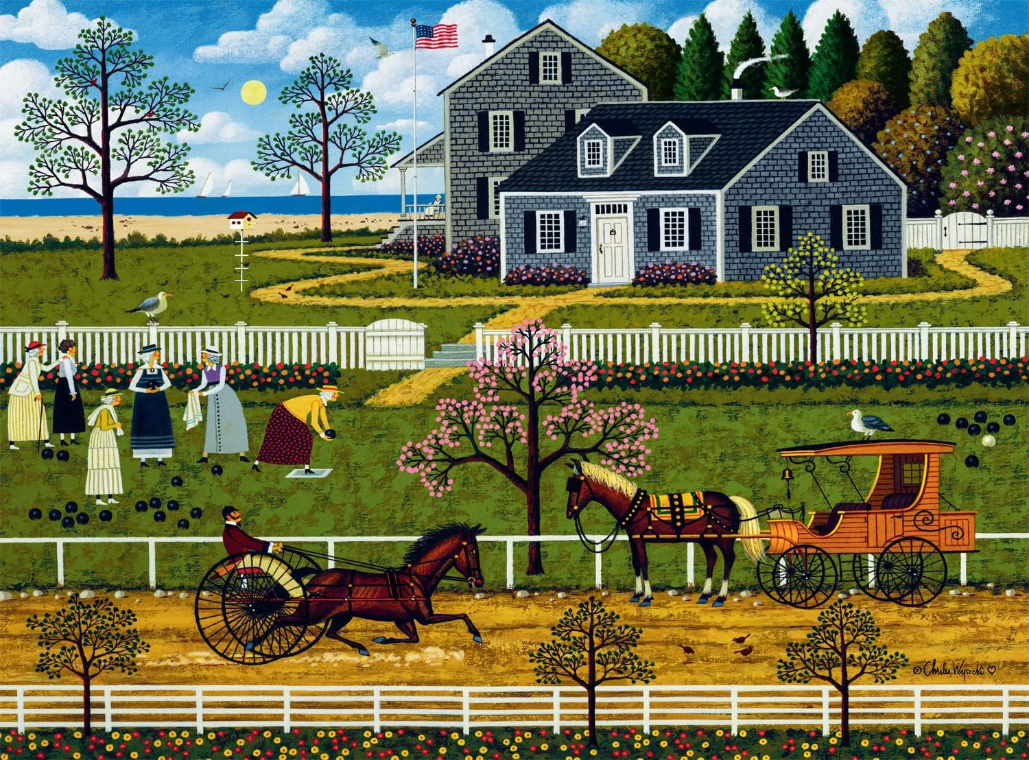 Buffalo Games - Charles Wysocki - Bocce dámy z Marthas Vineyard - skládačka 1000 dílků Puzzle Naty Shop Charles Wysocki