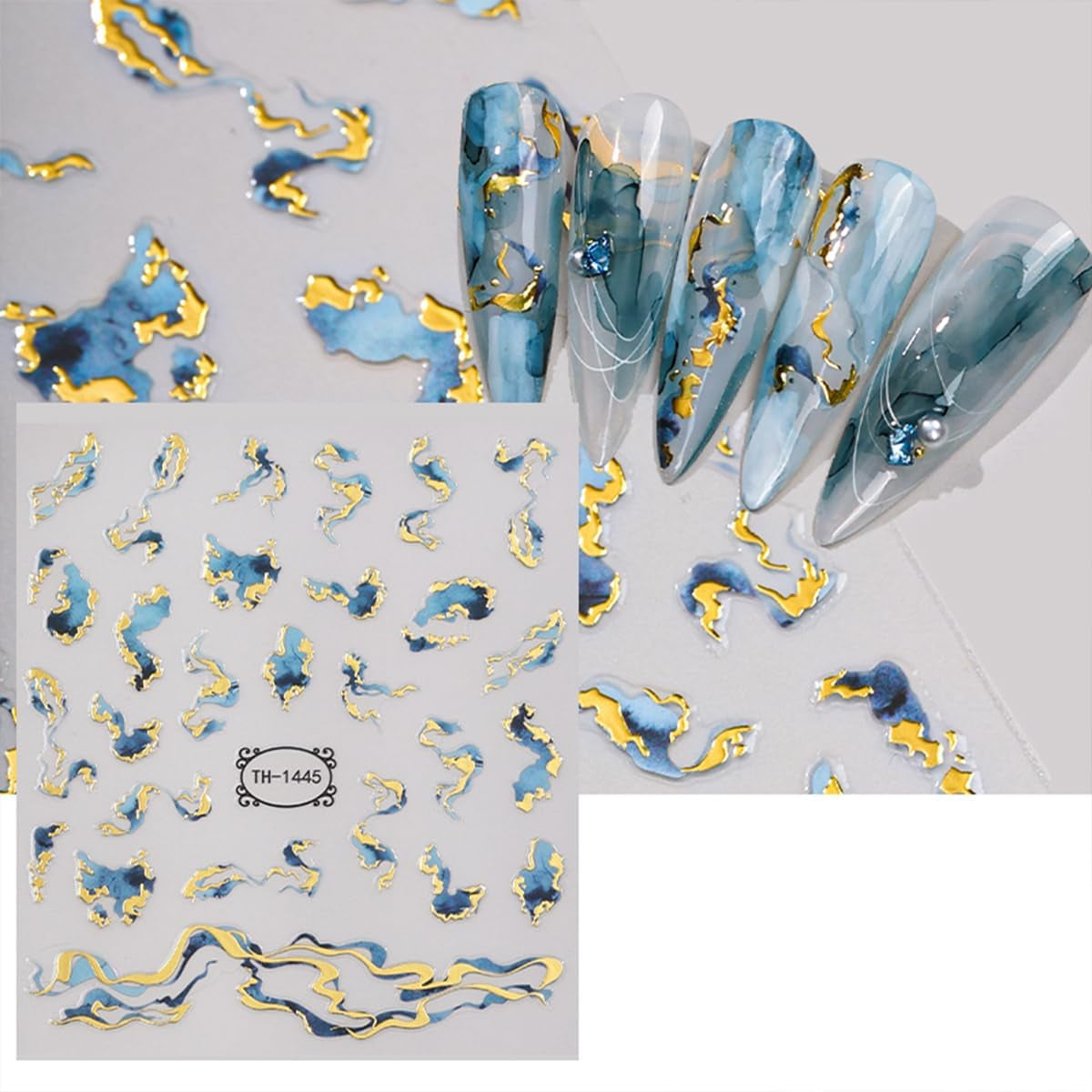 JMEOWIO Nálepka na nehty Marmor French Tip 8 Blatt Nálepka na nehty Selbtklebend Nagelaufkleber Dekoration Nageldesign Zubehör
