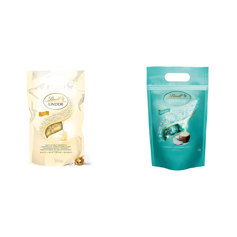 LINDOR kuličky bílé čokolády, 1 kg a LINDOR | 1 kg uzavíratelný sáček | cca. 80 kuliček z mléčné čokolády s mátovou náplní | Hromadné balení, pralinkový dárek, čokoládový dárek