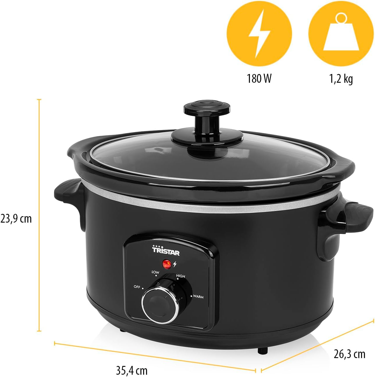 Tristar VS-3915 pomalý hrnec, nerezový keramický hrnec se 2 stupni ohřevu a funkcí udržování teploty, 3,5 l pomalý hrnec Naty Shop