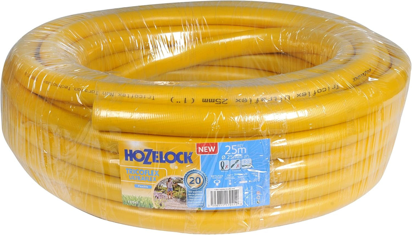 HOZELOCK - Hadice Tricoflex Ultraflex Ø 12,5 mm (1/2") 20 M: Ohebná zahradní hadice, odolná proti povětrnostním vlivům, zkroucení a ohybu, vyrobená ze 40 % recyklovaného PVC [117002], žlutá