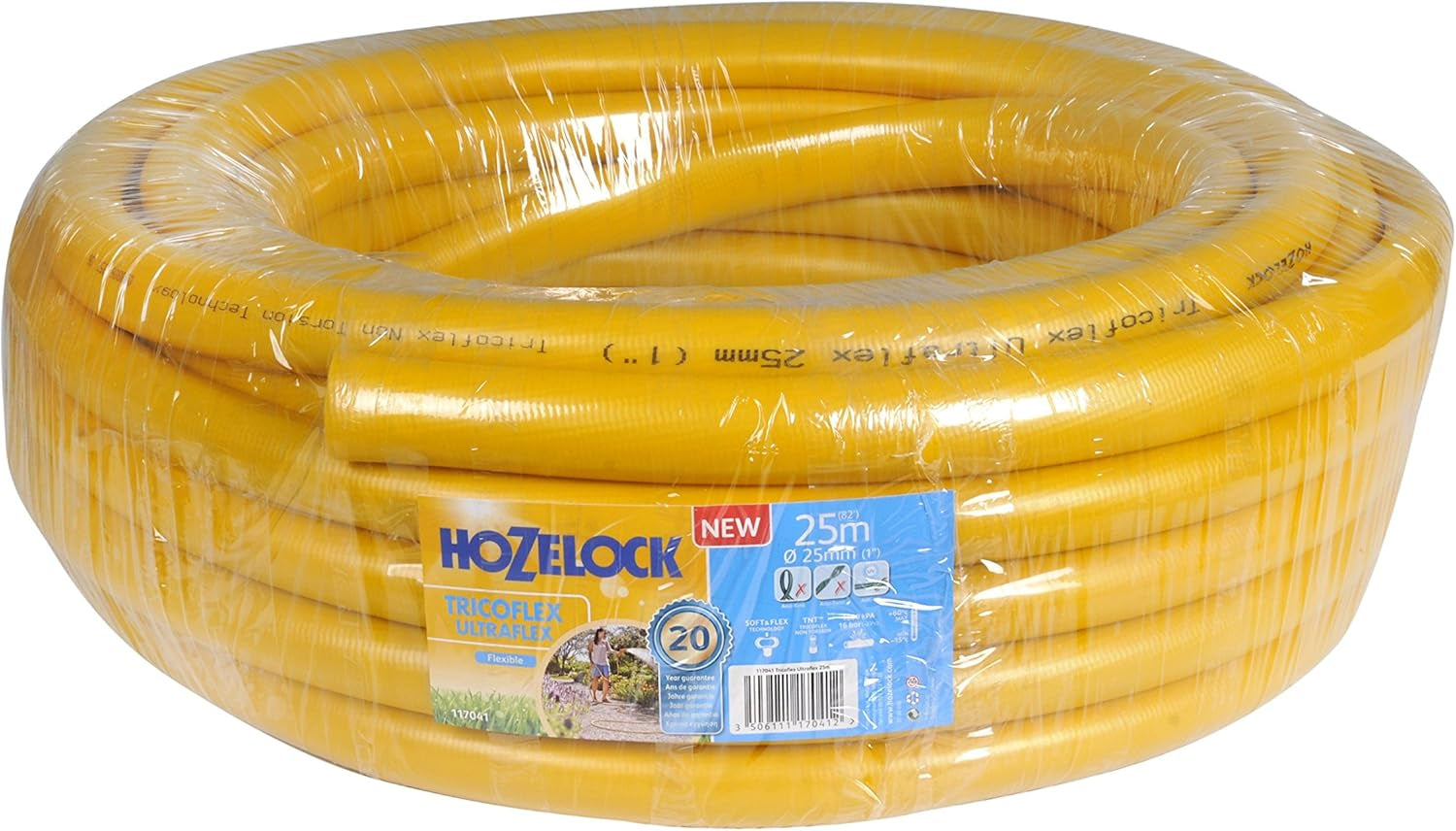 HOZELOCK - Hadice Tricoflex Ultraflex Ø 12,5 mm (1/2") 20 M: Ohebná zahradní hadice, odolná proti povětrnostním vlivům, zkroucení a ohybu, vyrobená ze 40 % recyklovaného PVC [117002], žlutá