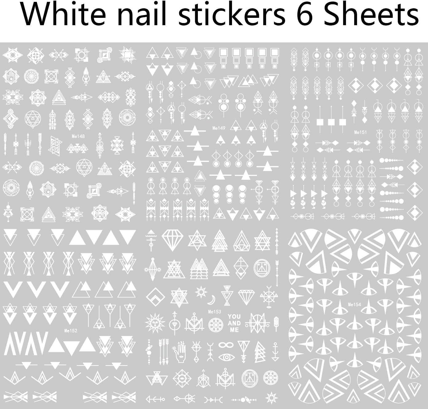 12 Blatt Nagelsticker Geometrisch Nagelaufkleber Selbtklebend Schwarz-Weißes Mysteriöses Dreieck Nail Art Sticker Dekoration Nageldesign Zubehör