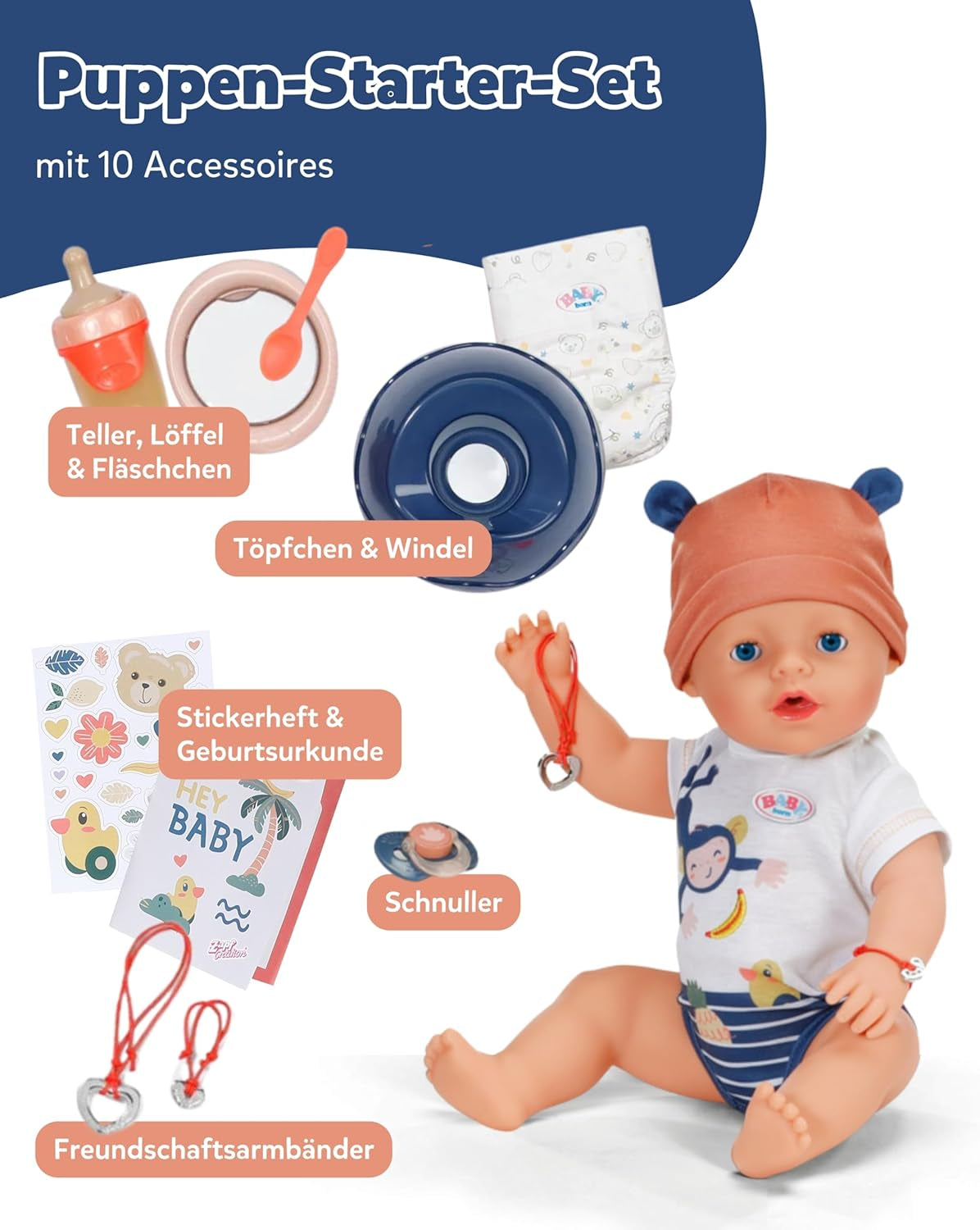 BABY Born Emma ve stylu džungle - Panenka 43 cm vysoká - 10 funkcí Včetně doplňků a šatů v unisex barvách - Funguje bez baterií - Vhodné pro děti od 3 let Naty Shop Dolls
