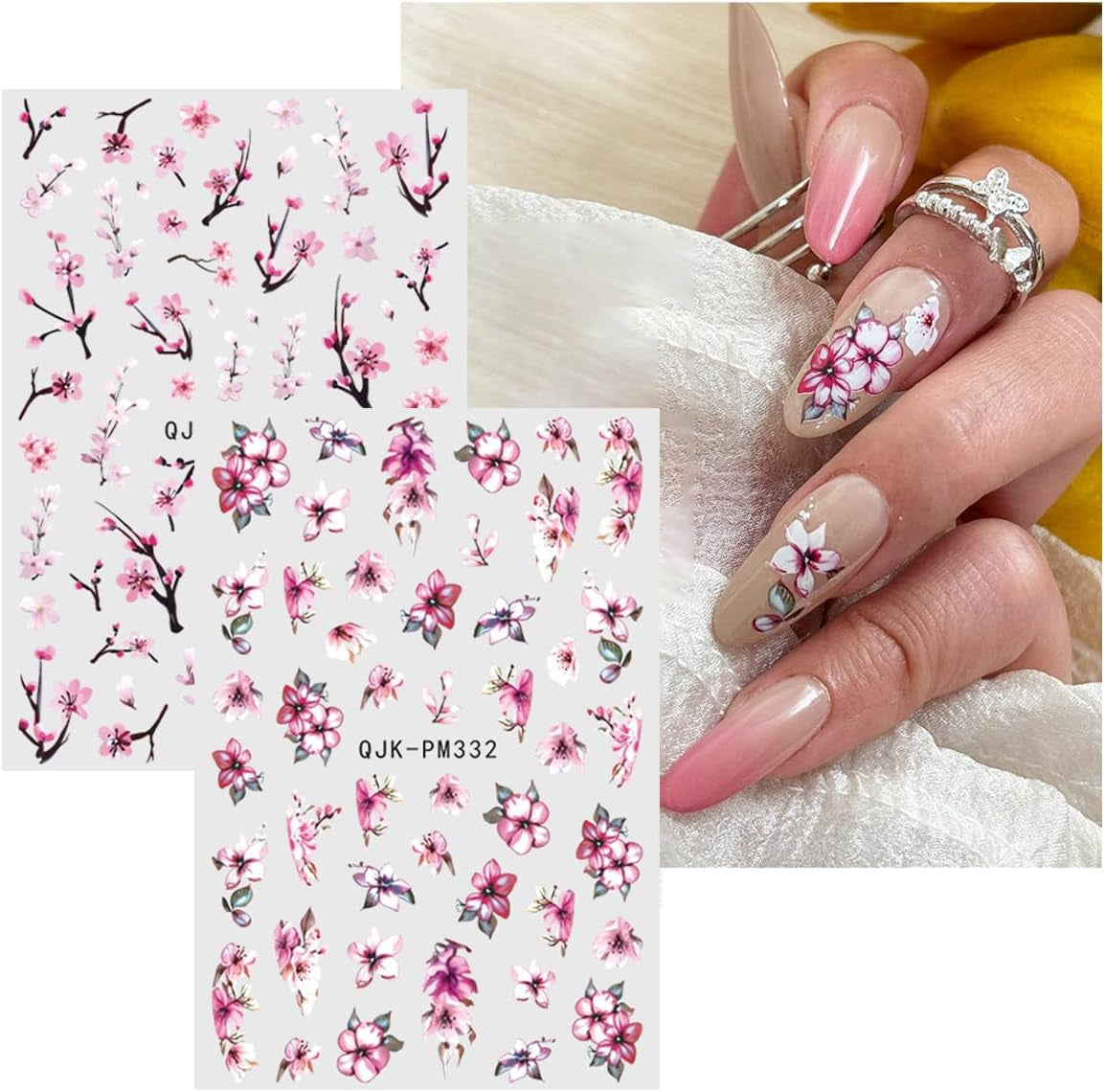 JMEOWIO Nálepka na nehty Blume 10 Blatt Nálepka na nehty Selbtklebend Nagelaufkleber Frühling Letní květinová dekorace Nageldesign Zubehör