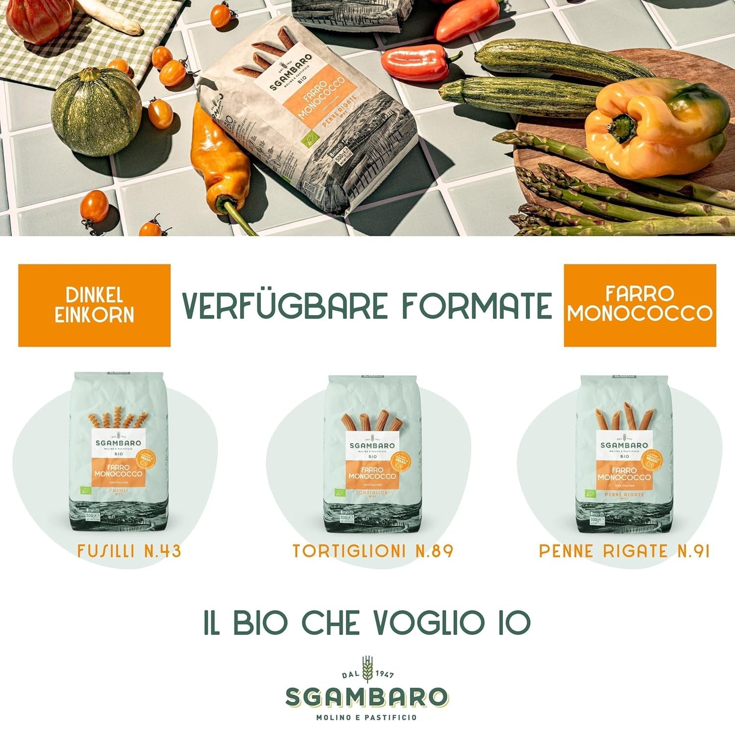 Bio Tortiglioni Těstoviny č. 89 - 500g Nízkotučné pšeničné těstoviny – Nízký obsah tuku – Zdroj vlákniny a bílkovin